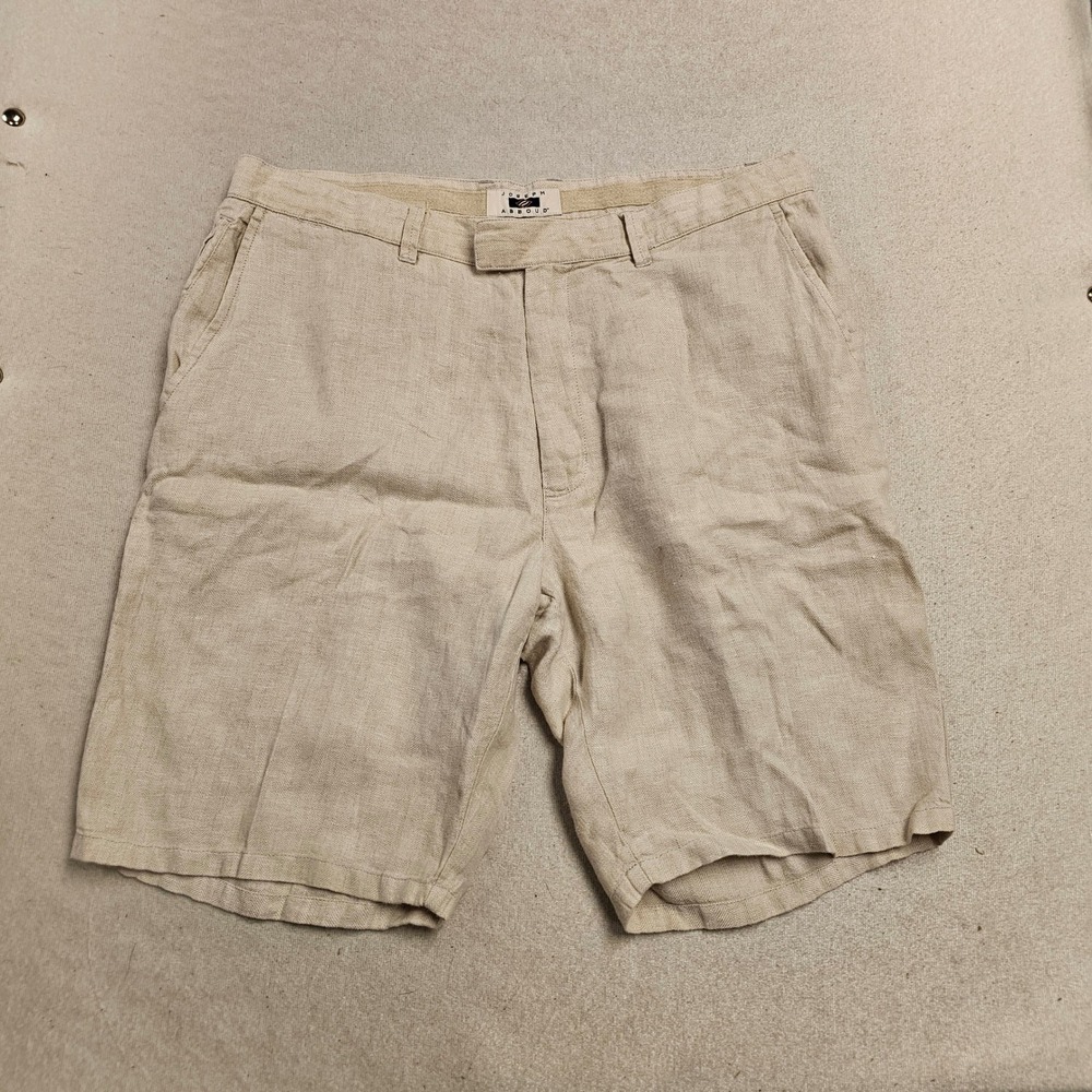 Joseph Abboud Mens 100% Linen Herringbone Shorts Beige Oatmeal Size 38